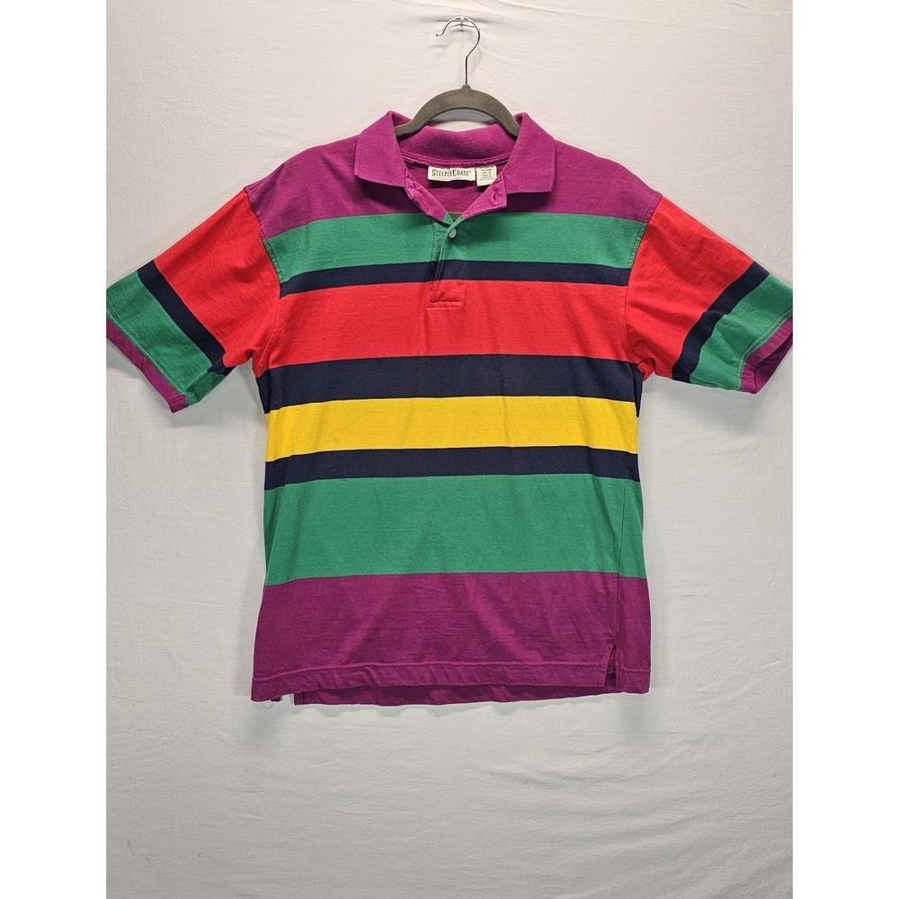 Vintage Steeplechase Colorblock Stripe Polo Shirt Mens Large 90s Rugby Preppy
